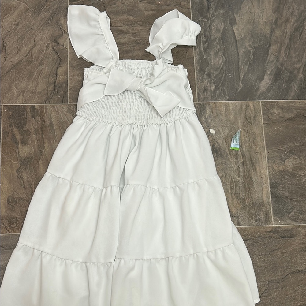 White Kids Dress with Bow Detail